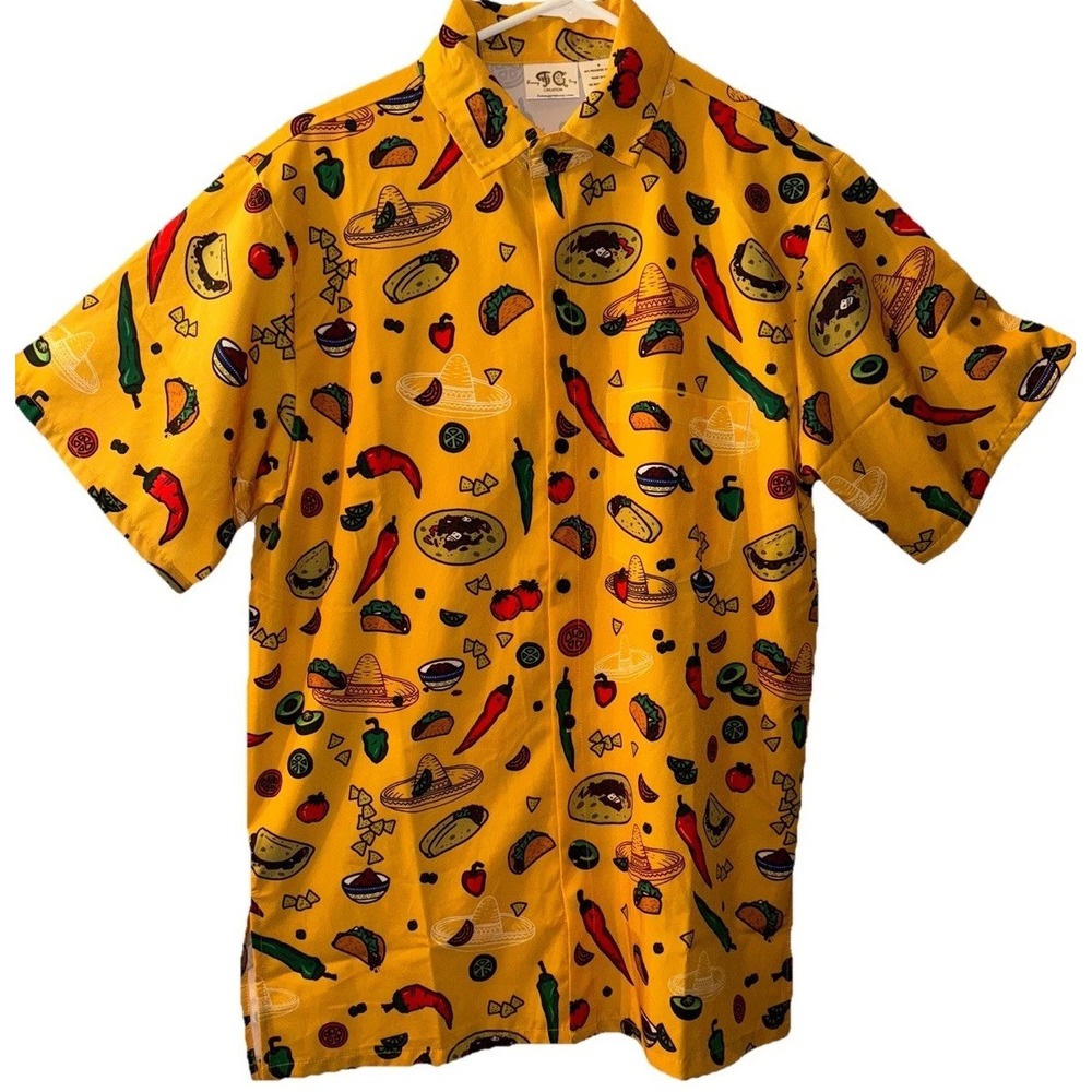 FG Funny Guy Taco Button Down Shirt Chili Pepper Food All Over Print Fun Men's M